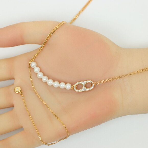 ✔ACCEPT OFFER Jewelry - "Rose Gold Layered Pearl Necklace with Elegant Detailing, XPNL0162